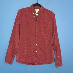 Linea Button Down Shirt Men's Size Small Cotton Maroon Polka Dot Burgundy Preppy